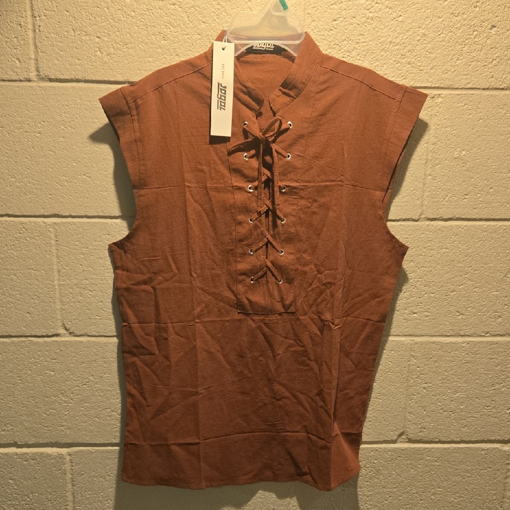 Jagal Lace-Up Sleeveless Top in Brown